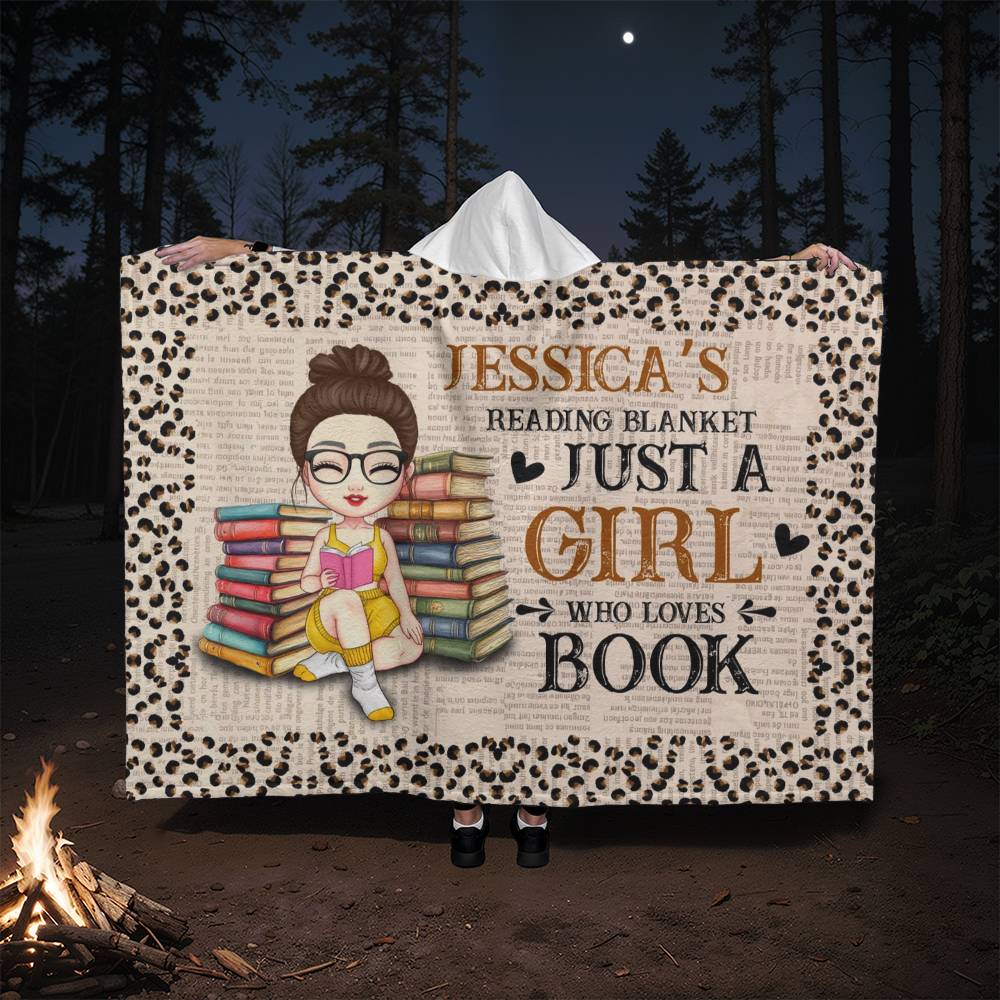 Personalized “Just a Girl Who Loves Books” Hooded Sherpa Blanket For Daughter