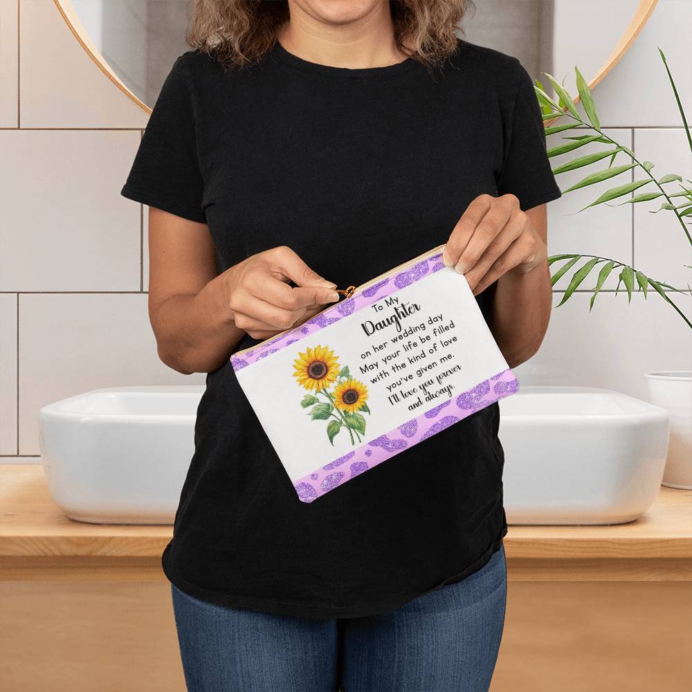 To My Daughter Wedding Day Makeup Bag from Mom – Sunflower Gift for Bride – Sentimental Bridal Gift – Forever Love Zipper Pouch