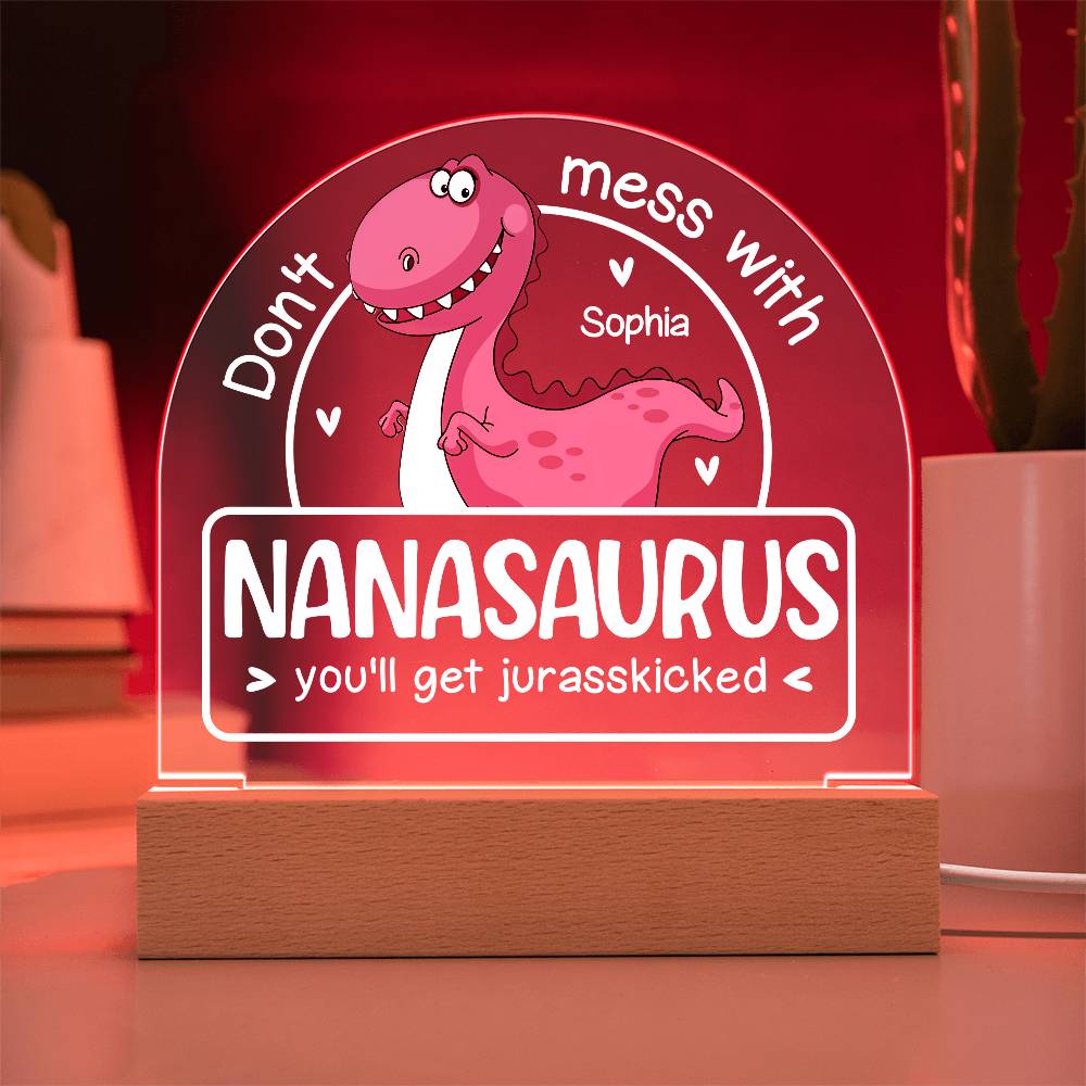 Personalized Dino Dome Acrylic Plaque – Funny Gift for Mama, Nana, Grama, or Aunty