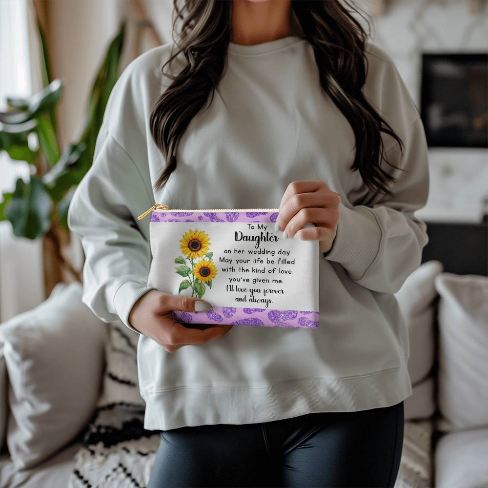 To My Daughter Wedding Day Makeup Bag from Mom – Sunflower Gift for Bride – Sentimental Bridal Gift – Forever Love Zipper Pouch