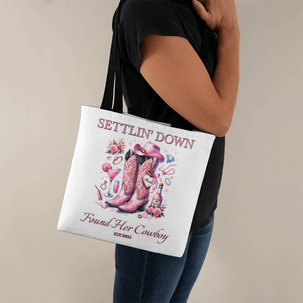 Custom Bride Tote – Settlin' Down Found Her Cowboy Bag with Date