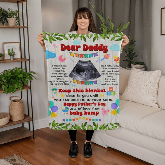Dear Daddy From Bump" Personalized Ultrasound Father's Day Blanket Gift !