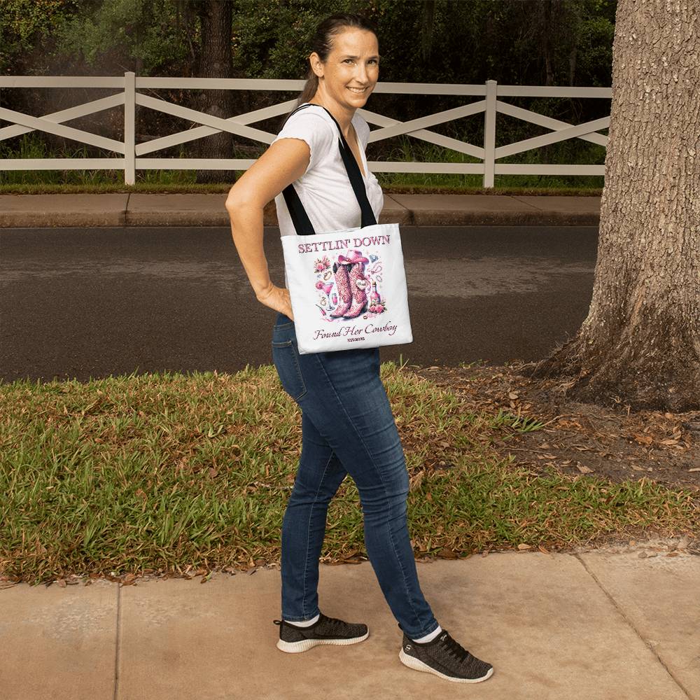 Custom Bride Tote – Settlin' Down Found Her Cowboy Bag with Date