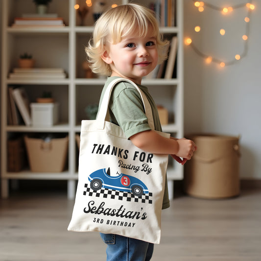 Personalized Racing Birthday Tote Bag – Custom Kids Party Favor
