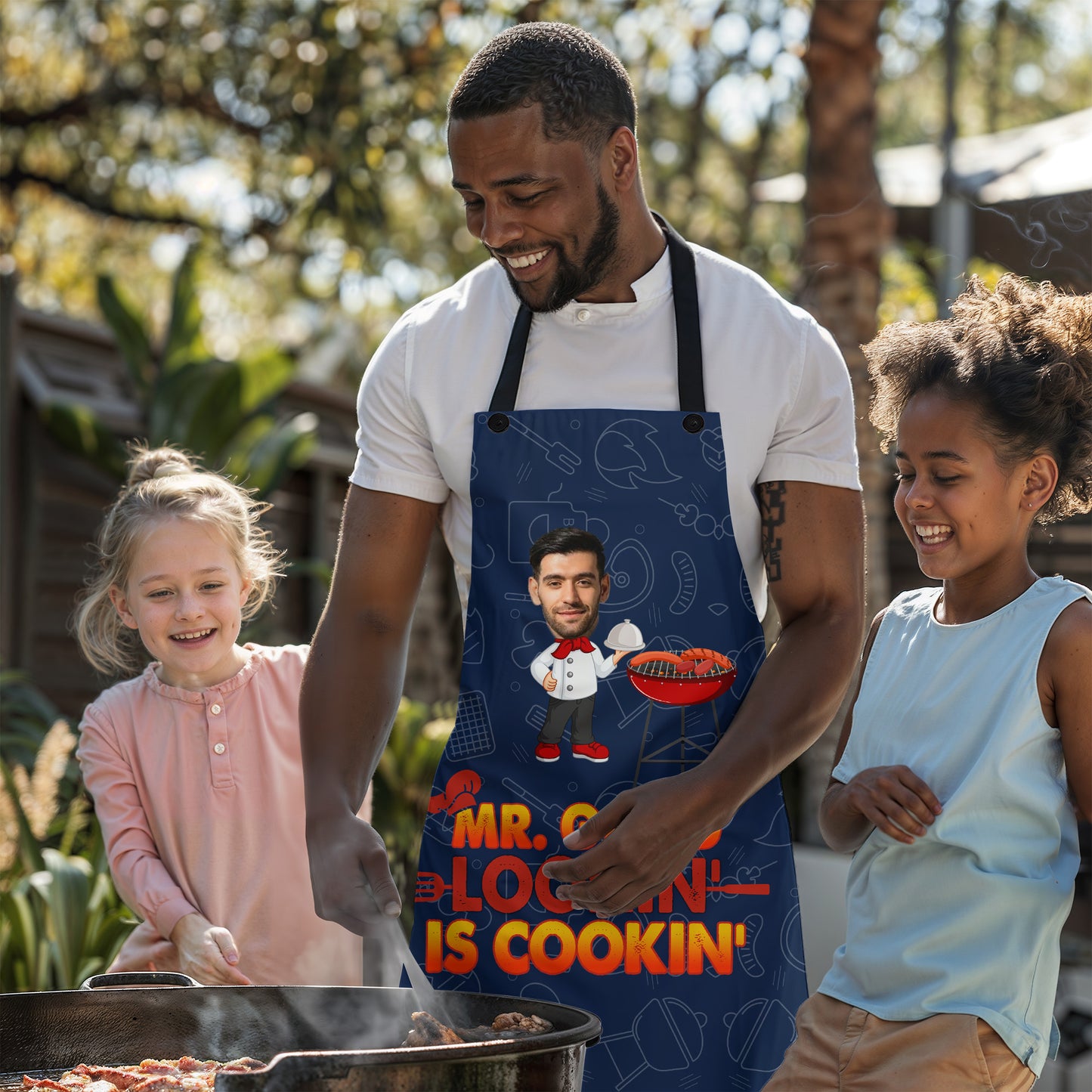 Custom Face & Name "Mr. Good Lookin’ Is Cookin’" BBQ Apron