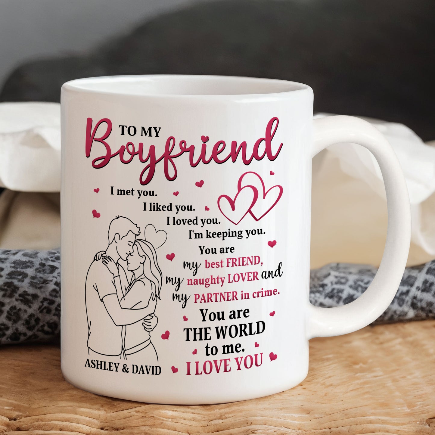Personalized Valentine Mug for Boyfriend – “To My Boyfriend” I Love You Coffee Mug, Custom Name Gift