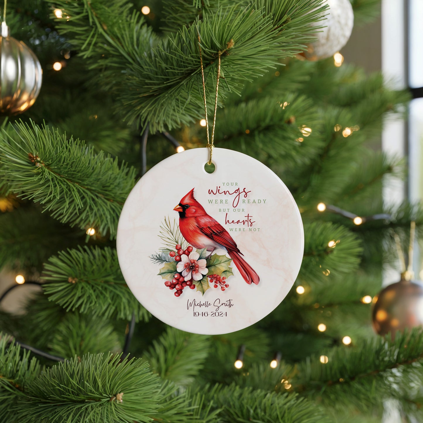 Personalized Memorial Ornament – “Your Wings Were Ready” Cardinal Remembrance Ornament – In Memory of Loved One Christmas Keepsake Gift