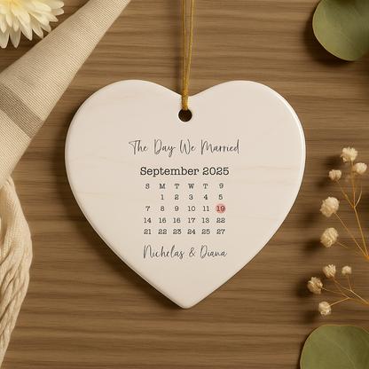 Personalized Wedding Ornament – Custom Photo & Wedding Date Calendar Keepsake – Our First Christmas Married Gift