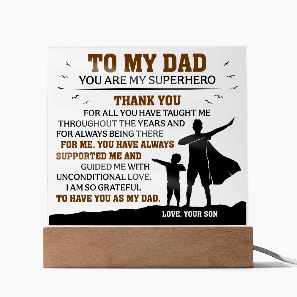 To My Dad Acrylic Plaque – Superhero Father’s Day Gift from Son