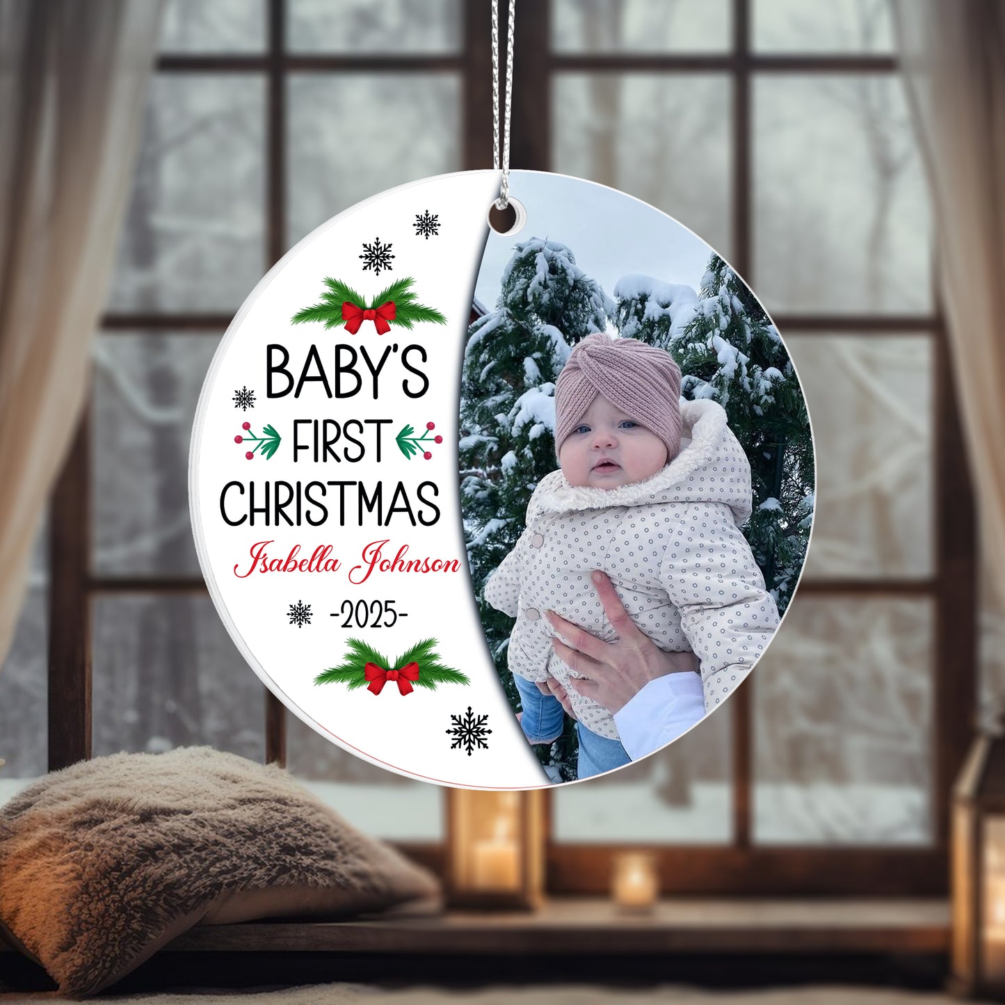 Personalized Baby’s First Christmas Ornament 2025 – Custom Acrylic Photo Ornament with Name – Newborn Keepsake Gift for Parents or Grandparents