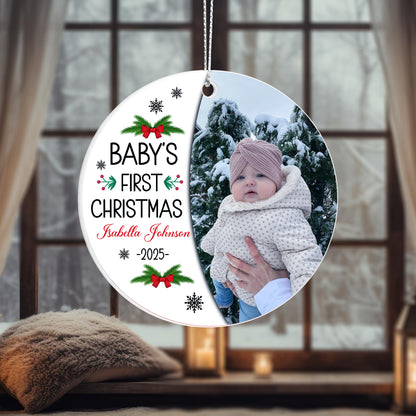 Personalized Baby’s First Christmas Ornament 2025 – Custom Acrylic Photo Ornament with Name – Newborn Keepsake Gift for Parents or Grandparents