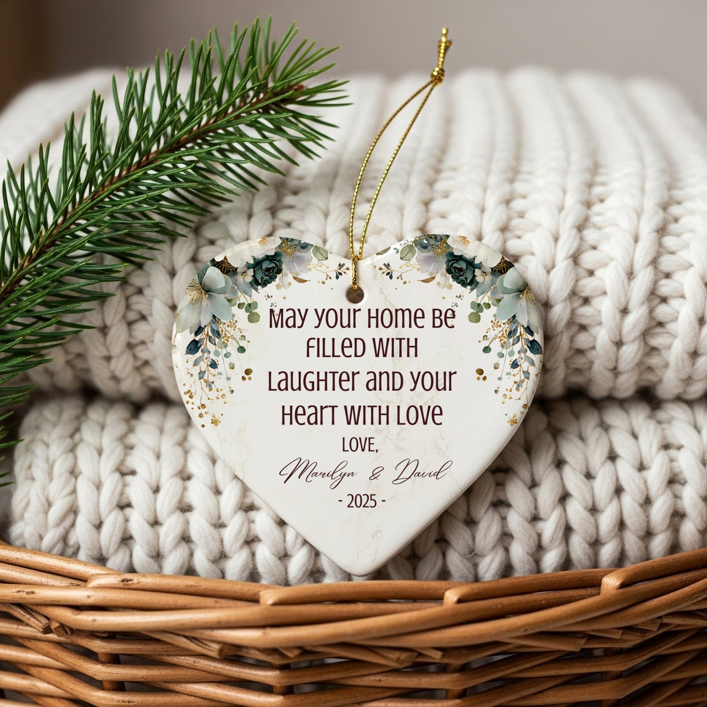 Personalized Married Ornament – Custom Newlywed Ornament with Names & Year – “May Your Home Be Filled with Laughter and Love” Wedding Gift Keepsake