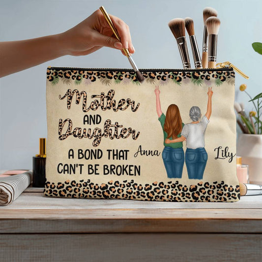 Custom Mother Daughter Makeup Bag – Personalized 2 Character Cosmetic Pouch