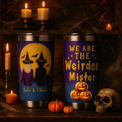 Custom "We Are the Weirdos Mister" Witch Tumbler – Personalized Halloween Gift