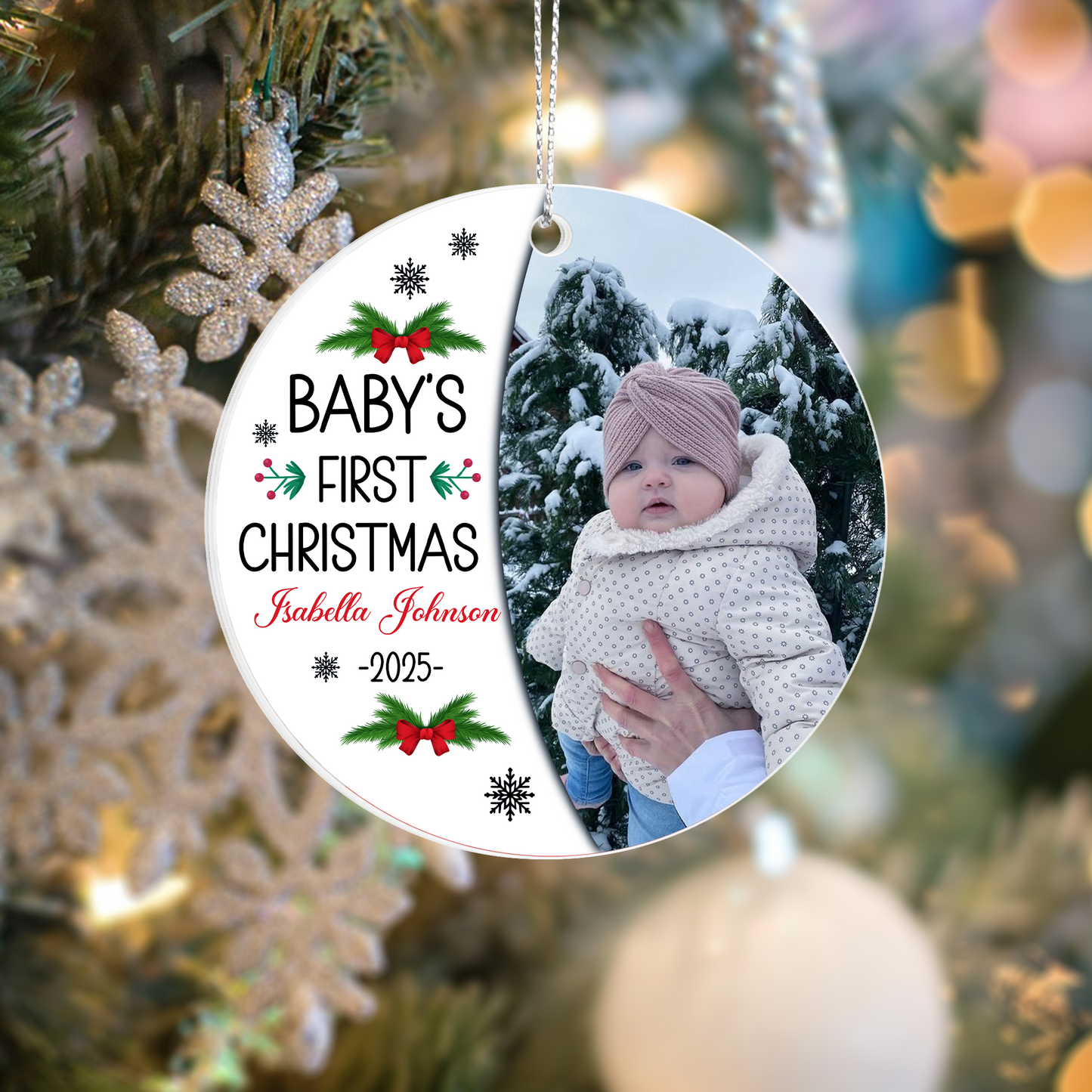 Personalized Baby’s First Christmas Ornament 2025 – Custom Acrylic Photo Ornament with Name – Newborn Keepsake Gift for Parents or Grandparents