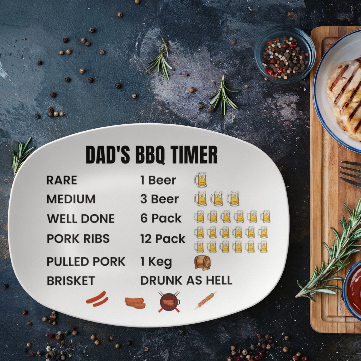 Dad’s BBQ Timer Platter – Funny Grilling Gift for Father’s Day or Birthday