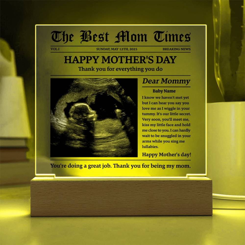 Personalized Baby-to-Mom Newspaper Acrylic Plaque Gift