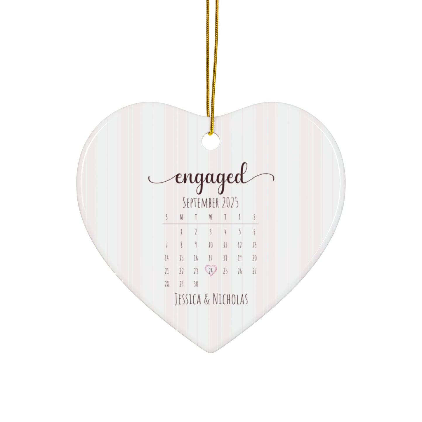 Personalized Engagement Ornament – Custom Heart-Shaped Ornament with Names & Engagement Date