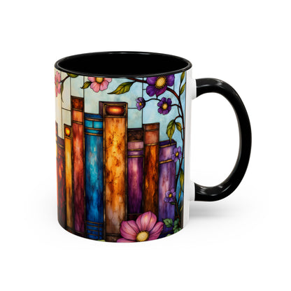 Floral Stained Glass Bookshelf Accent Coffee Mug (11/15oz)