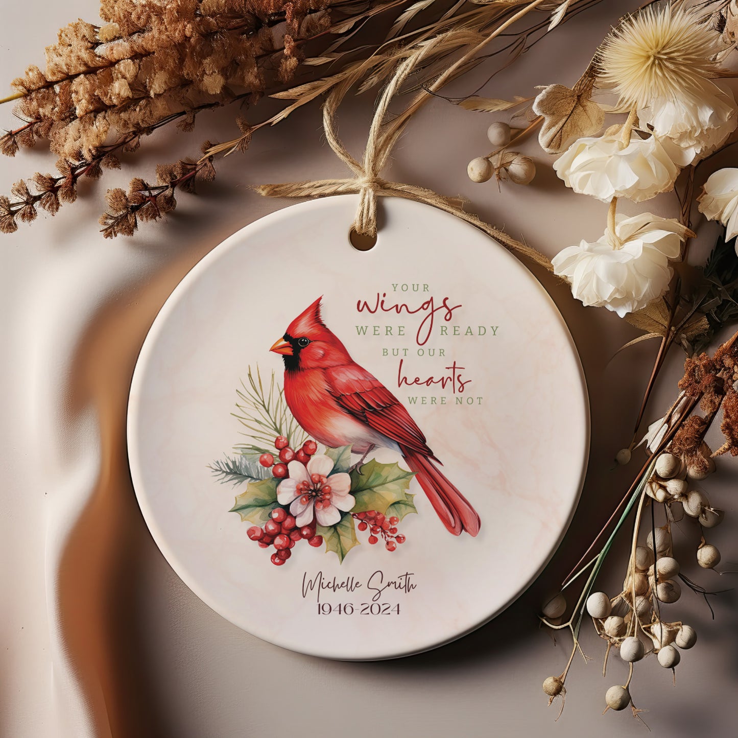 Personalized Memorial Ornament – “Your Wings Were Ready” Cardinal Remembrance Ornament – In Memory of Loved One Christmas Keepsake Gift
