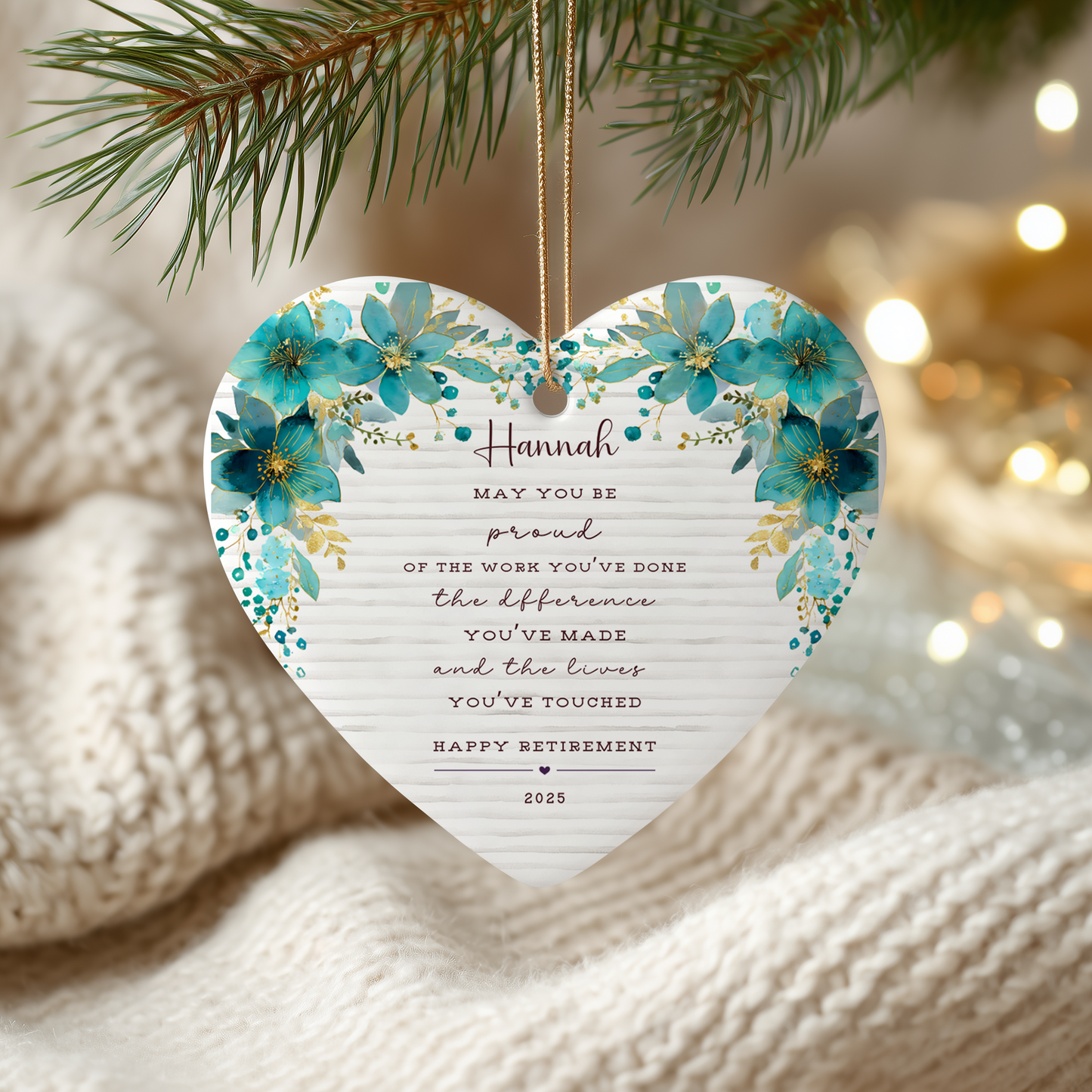 Personalized Retirement Ornament – Custom Heart Keepsake with Name & Year – Retirement Gift for Teacher, Nurse, or Coworker