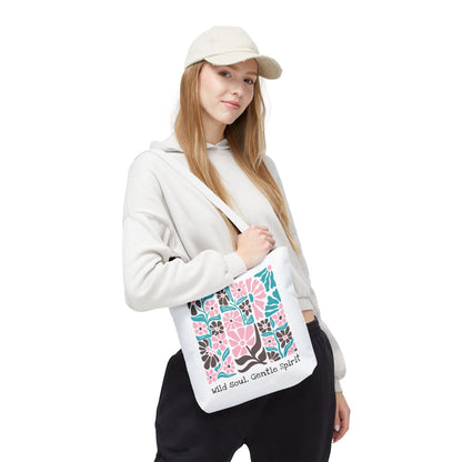 🛍️ Wild Soul, Gentle Spirit – Boho Floral Tote Bag  – Available in 3 Sizes & 2 Handle Colors