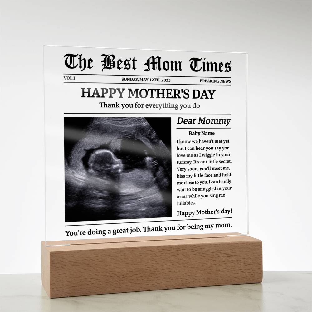 Personalized Baby-to-Mom Newspaper Acrylic Plaque Gift