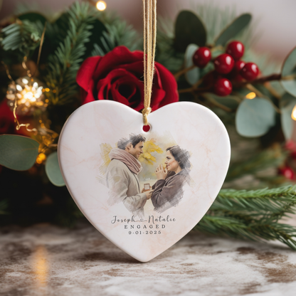 Personalized Engagement Ornament – Custom Photo & Proposal Date Keepsake – Our First Christmas Engaged Gift