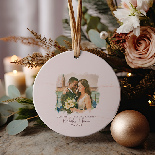 Personalized Wedding Ornament – Custom Photo & Wedding Date Calendar Keepsake – Our First Christmas Married Gift