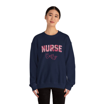 Personalized Nurse Shirt – Custom Name Nurse Sweatshirt (Pink Varsity Crewneck)