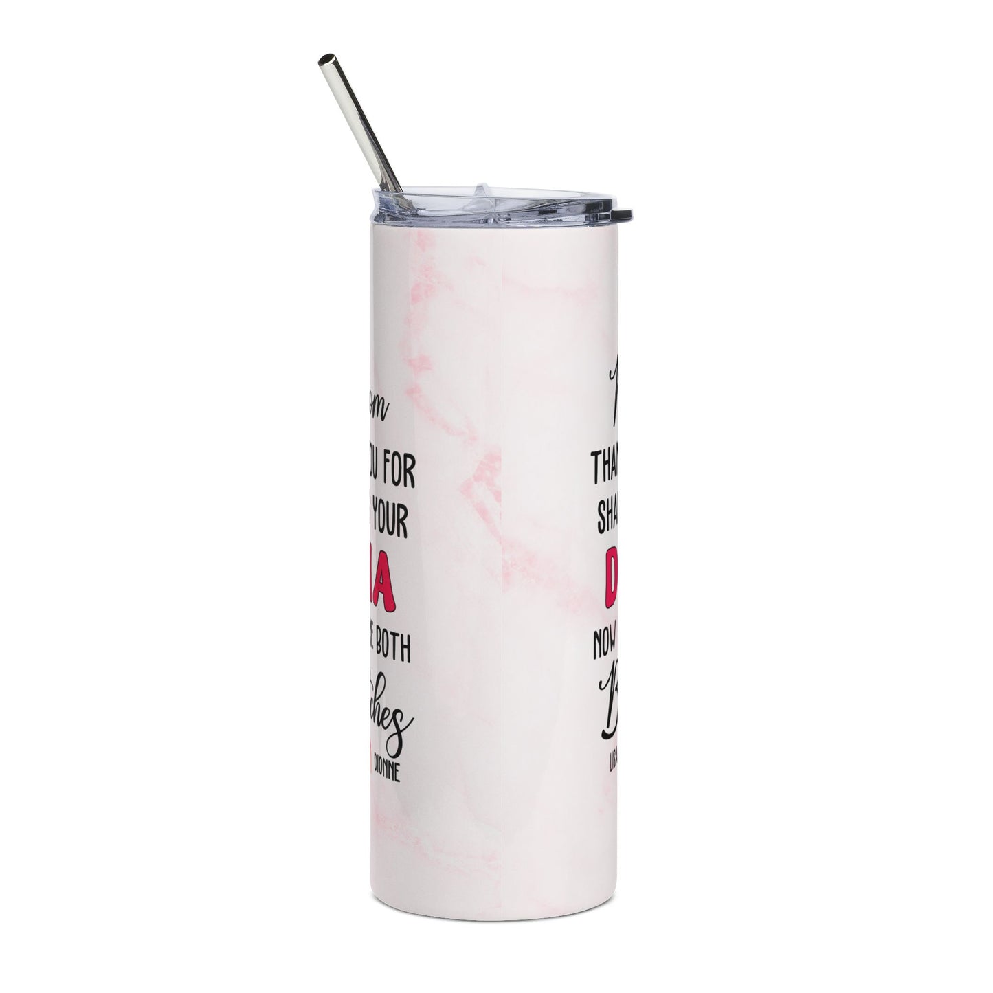 Thank You for Sharing Your DNA" Personalized Mom Tumbler – Funny Mother's Day Gift | Custom Names Mom & Daughter | Sassy Mom Gift | 20oz Skinny Tumbler with Straw