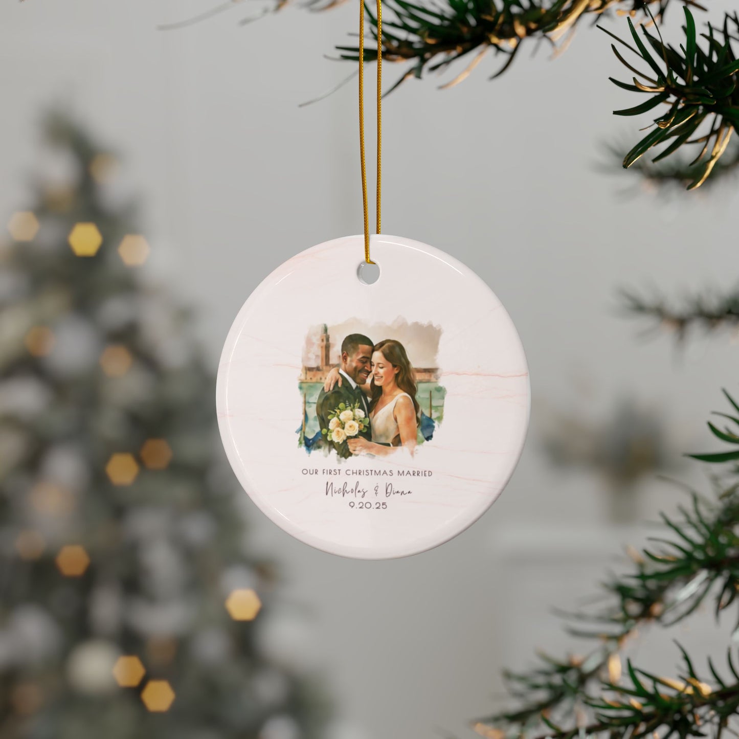 Personalized Wedding Ornament – Custom Photo & Wedding Date Calendar Keepsake – Our First Christmas Married Gift