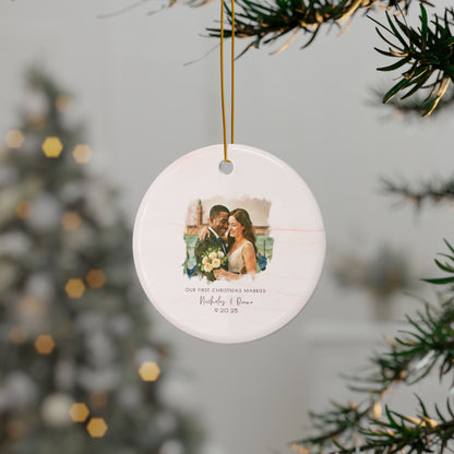 Personalized Wedding Ornament – Custom Photo & Wedding Date Calendar Keepsake – Our First Christmas Married Gift