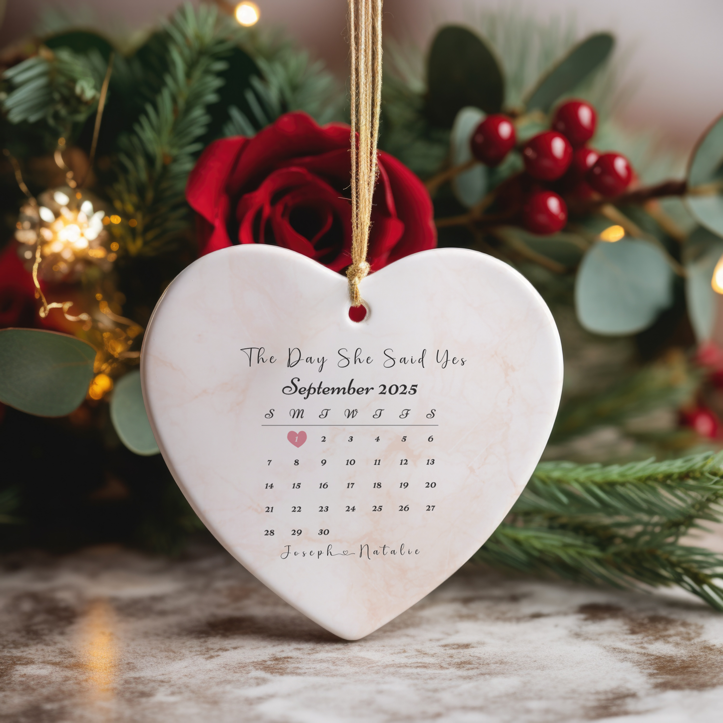 Personalized Engagement Ornament – Custom Photo & Proposal Date Keepsake – Our First Christmas Engaged Gift