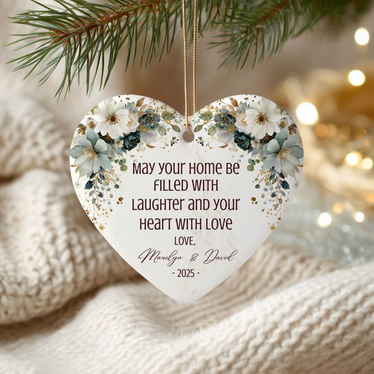 Personalized Married Ornament – Custom Newlywed Ornament with Names & Year – “May Your Home Be Filled with Laughter and Love” Wedding Gift Keepsake