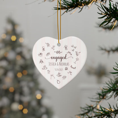 Personalized Engagement Ornament – Custom Heart-Shaped Ornament with Names & Engagement Date