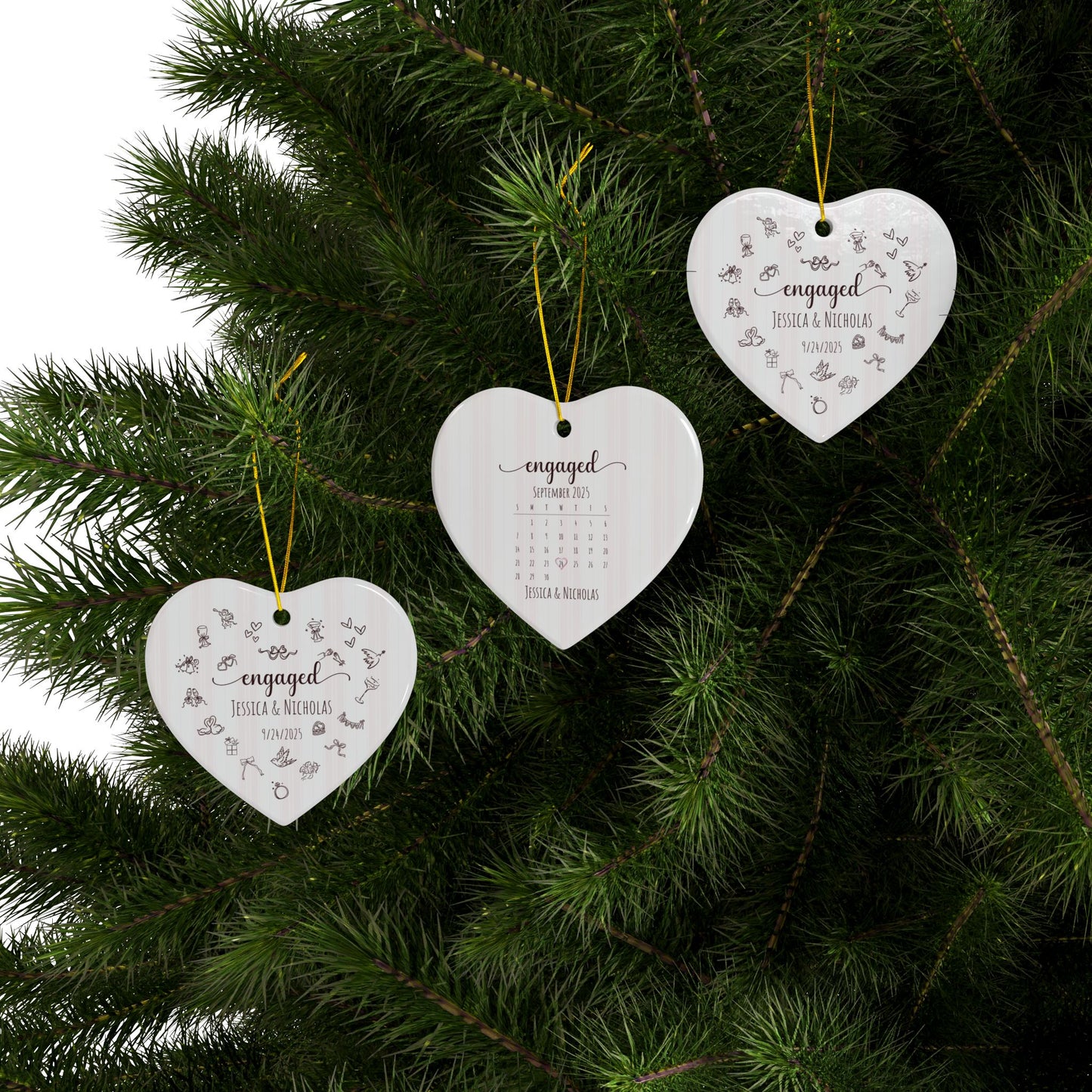 Personalized Engagement Ornament – Custom Heart-Shaped Ornament with Names & Engagement Date