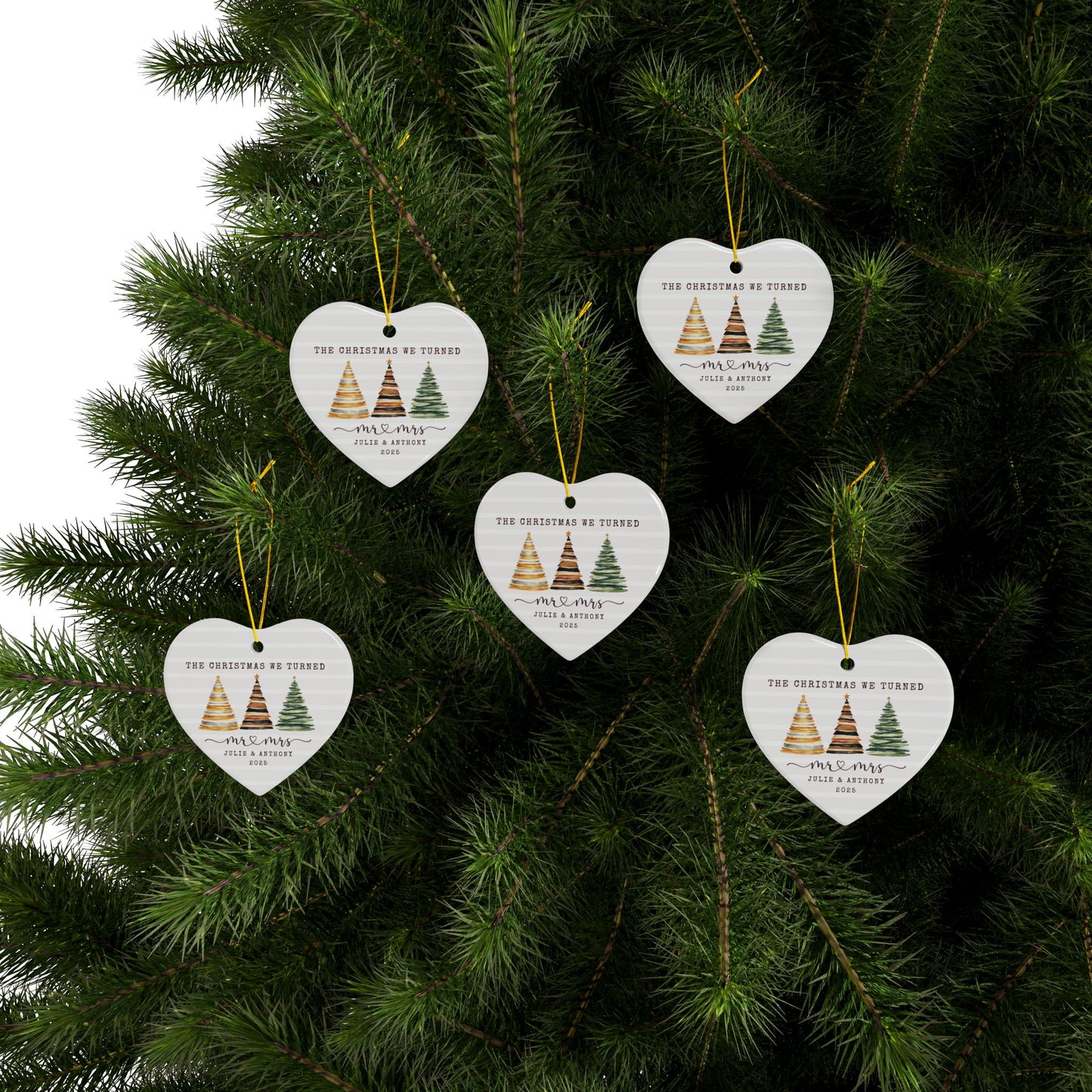 Personalized First Christmas Married Ornament – Custom Heart Ornament with Names & Year – Mr & Mrs Newlywed Christmas Keepsake