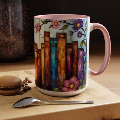 Floral Stained Glass Bookshelf Accent Coffee Mug (11/15oz)