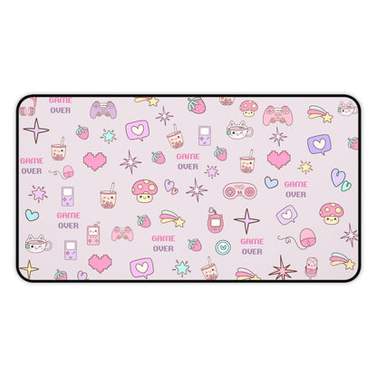 Kawaii Gamer Desk Mat – Cute Gaming Mouse Pad for Girls | "Game Over" Pastel Desk Accessory