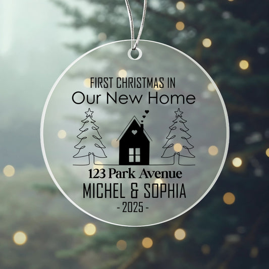 First Christmas in Our New Home Personalized Acrylic Ornament 2025 – Custom Address Ornament, New Homeowner Gift Keepsake