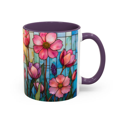 Stained Glass Tulip Mug – Floral Coffee Mug | Botanical Art Mug | Mother's Day, Birthday, Easter Gift for Her | 11oz & 15oz Accent Coffee Mug