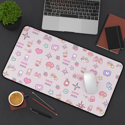 Kawaii Gamer Desk Mat – Cute Gaming Mouse Pad for Girls | "Game Over" Pastel Desk Accessory