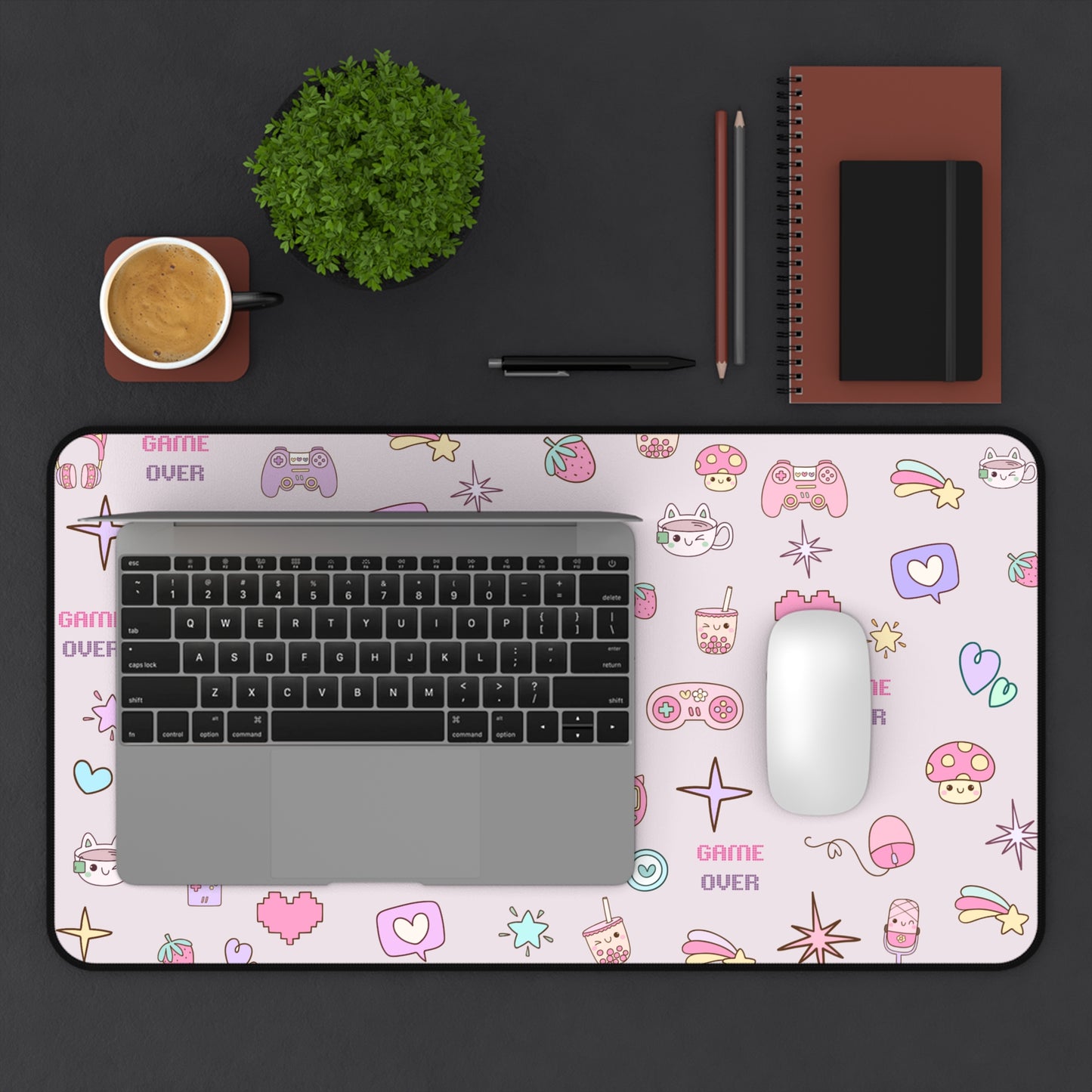 Kawaii Gamer Desk Mat – Cute Gaming Mouse Pad for Girls | "Game Over" Pastel Desk Accessory