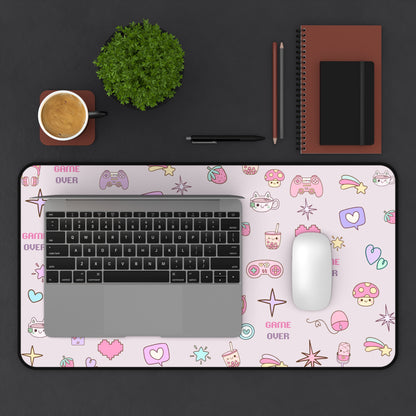 Kawaii Gamer Desk Mat – Cute Gaming Mouse Pad for Girls | "Game Over" Pastel Desk Accessory