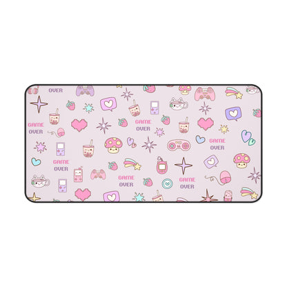 Kawaii Gamer Desk Mat – Cute Gaming Mouse Pad for Girls | "Game Over" Pastel Desk Accessory