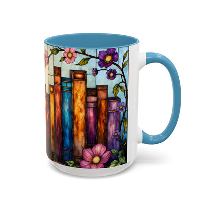 Floral Stained Glass Bookshelf Accent Coffee Mug (11/15oz)