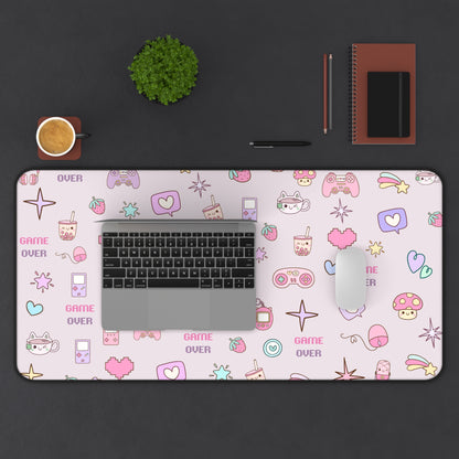 Kawaii Gamer Desk Mat – Cute Gaming Mouse Pad for Girls | "Game Over" Pastel Desk Accessory