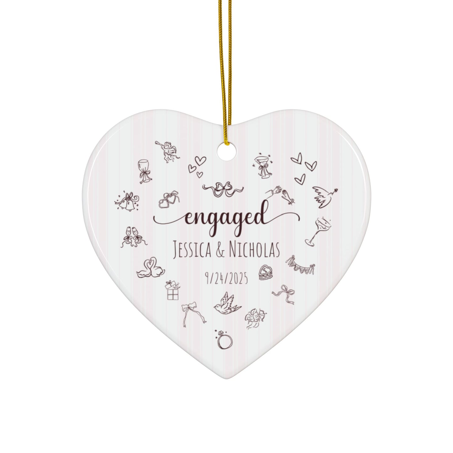 Personalized Engagement Ornament – Custom Heart-Shaped Ornament with Names & Engagement Date