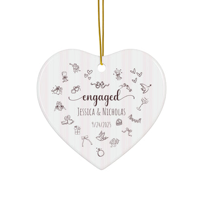 Personalized Engagement Ornament – Custom Heart-Shaped Ornament with Names & Engagement Date